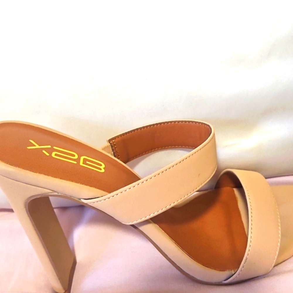 X2B tan heels; size 8